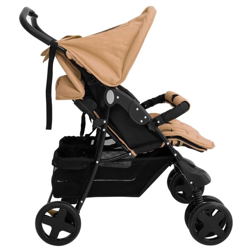 Toshilian Poussette Double Pliable pour Jumeaux, Taupe, Acier