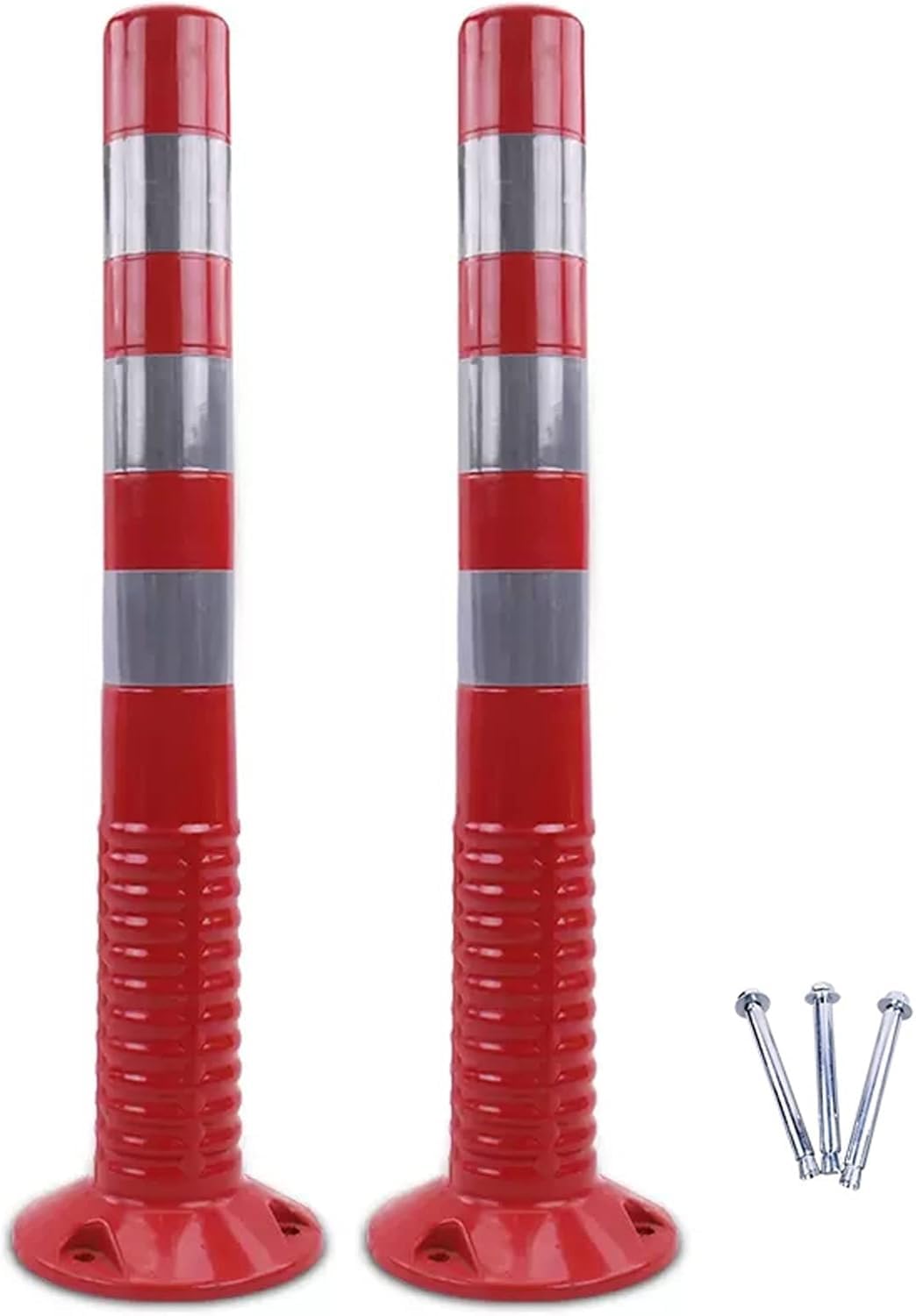 Cono De Tráfico, Barrera De Seguridad, Poste Delimitador, Conos, Postes Delimitadores De Tráfico, Conos De Precaución Flexibles Comerciales De 76 Cm De Altura, Postes Bo,Red and Silver-2 Pack