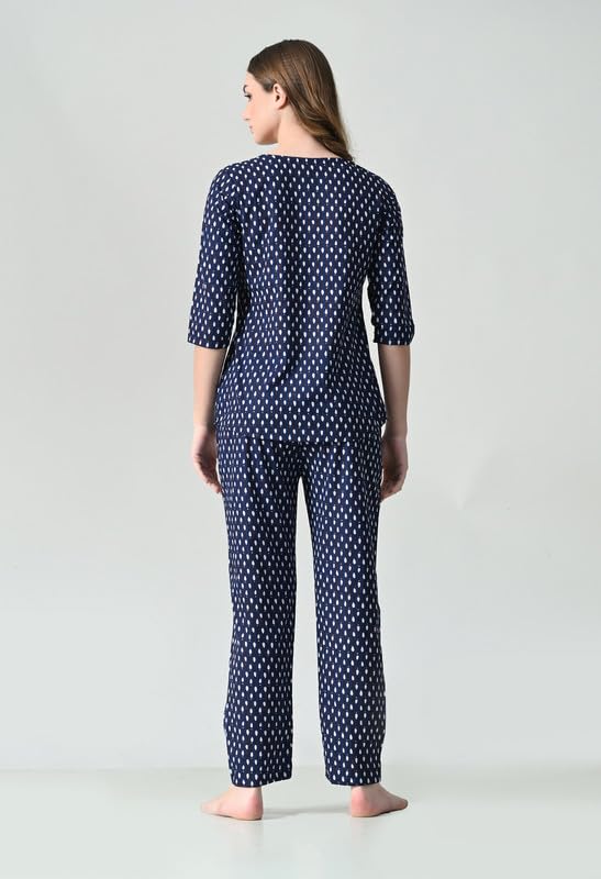 Image of Ichaa Women's Cotton Nightwear Set - Printed Top & Pajama