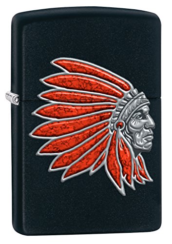 Encendedor Zippo Indian Head Negro Mate miniatura 1
