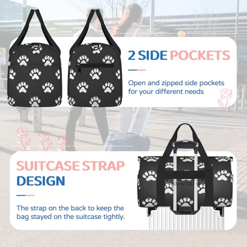 Dog Paws Gym Bag for Women, Duffle Bag for Travel Sport, Lightweight Waterproof Carry on Weekender Dance Yoga Workout Bags, Animal Footprints4