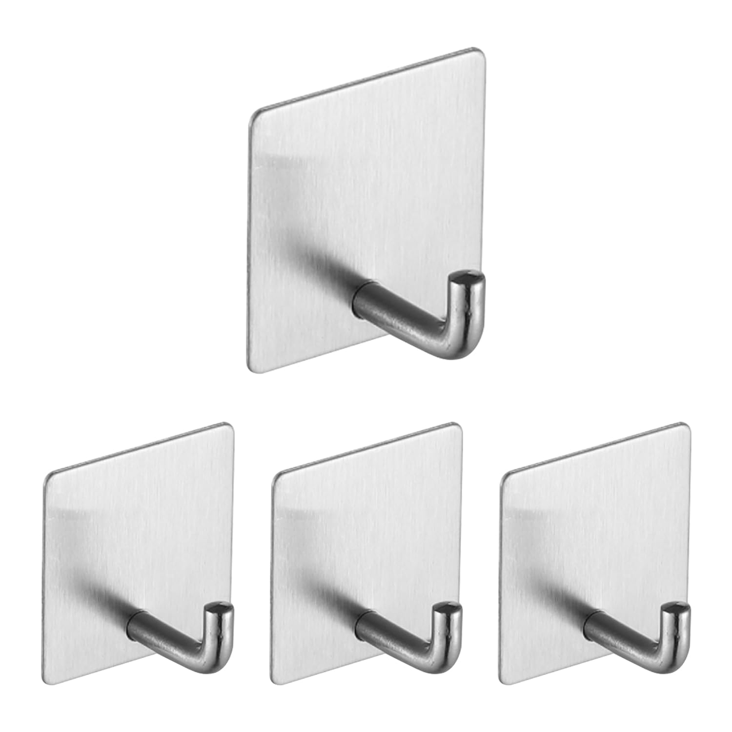 Hanidon 4 Pack Adhesive Hooks - Heavy Duty Stick On Wall Door Hooks for Tea Towel Robe Coat Kitchen Bathrooms,Stainless Steel Sticky Wall Hooks,Waterproof and Rustproof (Sliver)
