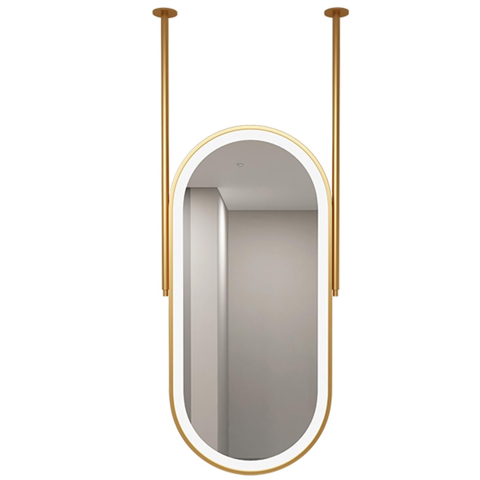 GLJTUO Large Oval Mirror with LED Light, Ceiling Hanging Rod Mirrors Gold Metal Frame, Bathroom Vanity Makeup for Wall, Boom can be Customizable,size_name-70L x 50W cm