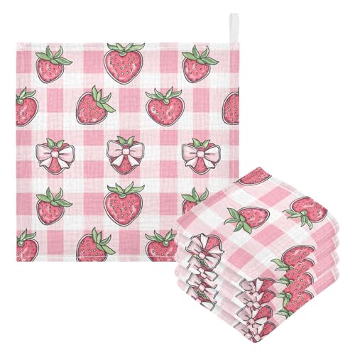 vvfelixl Preppy Flirty Strawberry Baby Burp Cloths Baby Muslin Washcloths for Boys Girls Cotton Babys Face Towel for Newborn Infants Soft and Absorbent 11.8 X 11.8 in, 5 Pack3