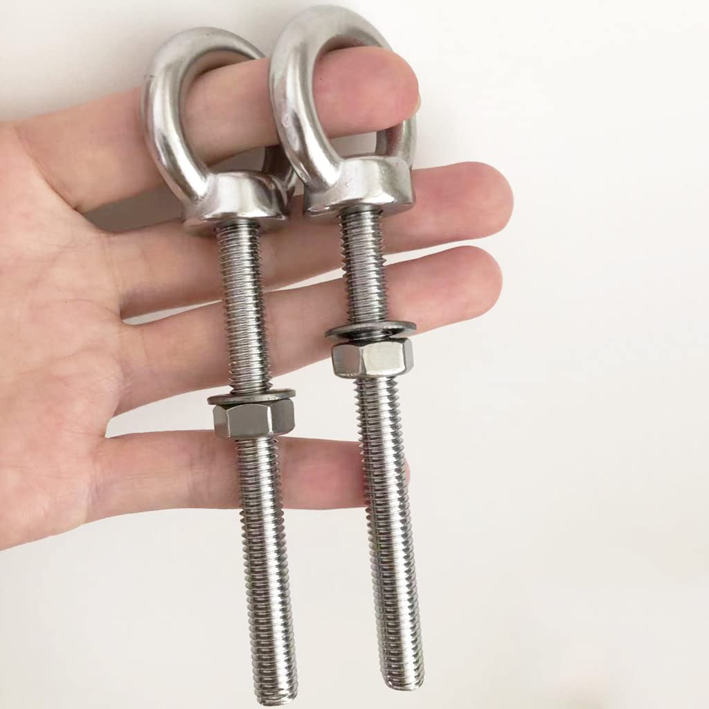 Stainless Steel Eye Bolt, 2pack M8 Shoulder Eye Bolts 5/16" X 3.15"with Nuts and Washer Thread Lifting Ring Eyebolt