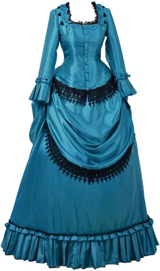 Steampunk Victorian Gothic Cosplay Costume Victorian Bustle Dress Gown Costume Edwardian Evening Dress (Green, L) - Image 2
