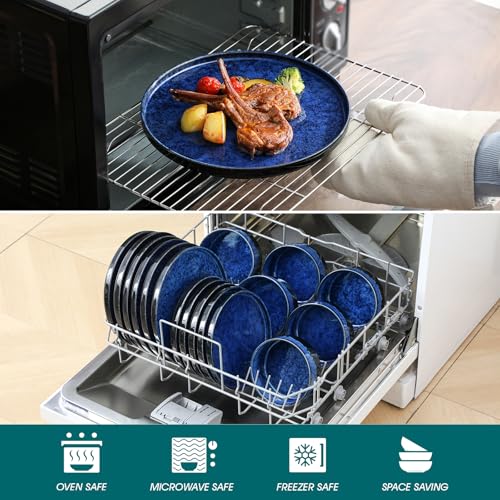 Image of vancasso Plates and Bowls Sets for 6, 18 Pieces Blue Dinnerware Sets for Kitchen, Modern Stoneware Dishes Set, Dishwasher and Microwave Safe, Series Starry