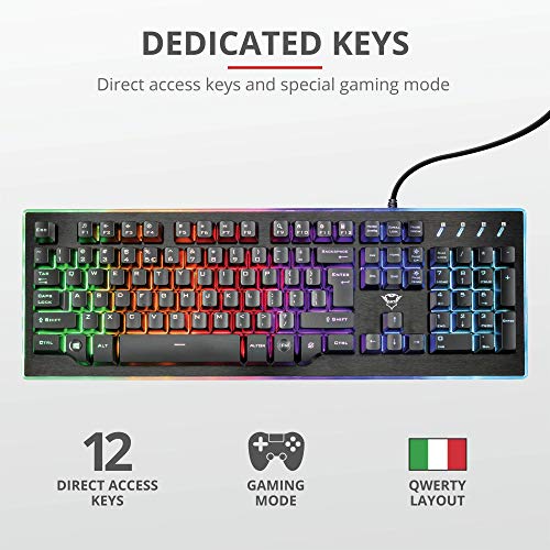 Trust GXT 860 Thura Tastiera Gaming Semi-meccanica LED, Piastra Superiore in Metallo, Nero [Italia]