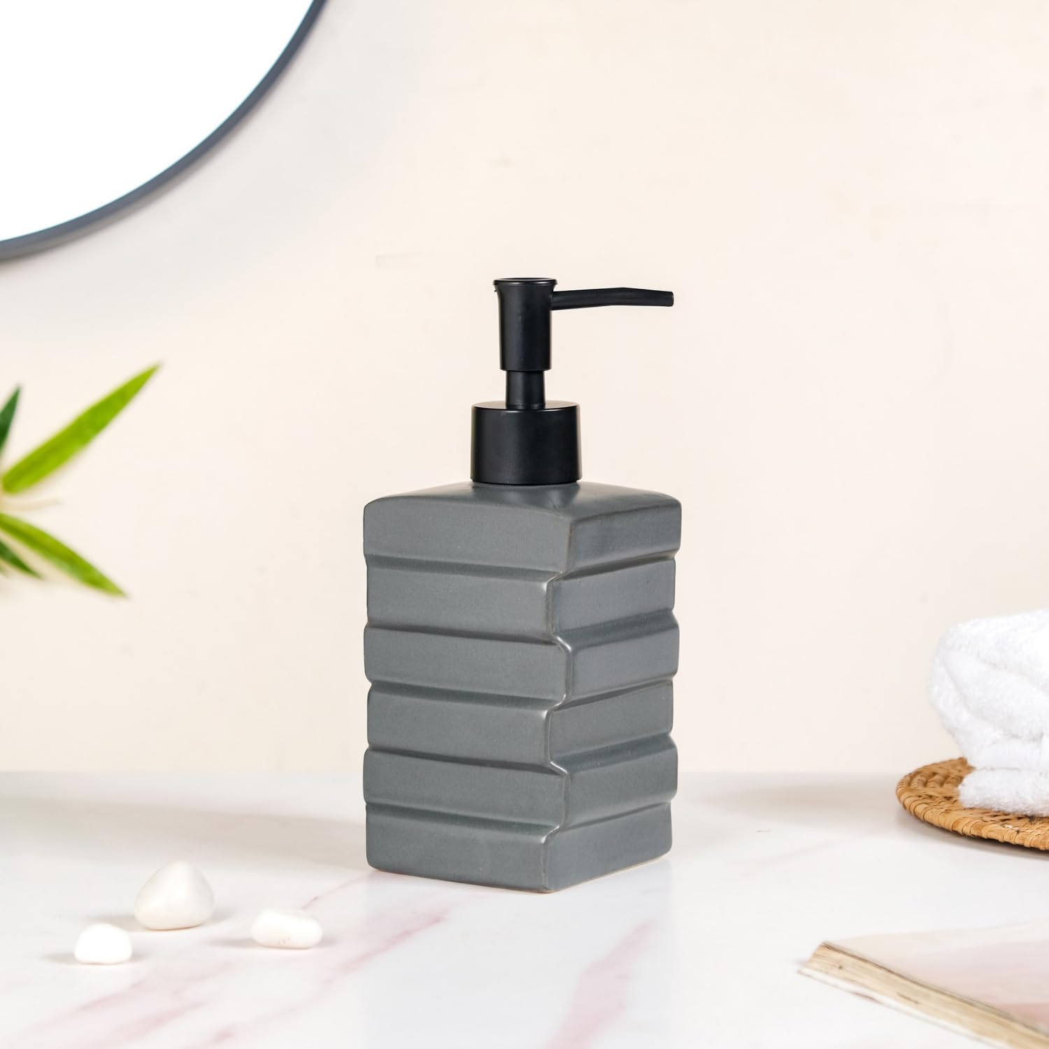 Nestasia Ceramic Brick Design Liquid Handwash Soap Dispenser Pump For Bathroom | Soap Dispenser Bottle For Kitchen & Wash Basin | Bathroom Accessories | 450Ml (Grey) (B0D9P8ZHS4) Amazon Price History, Amazon Price Tracker