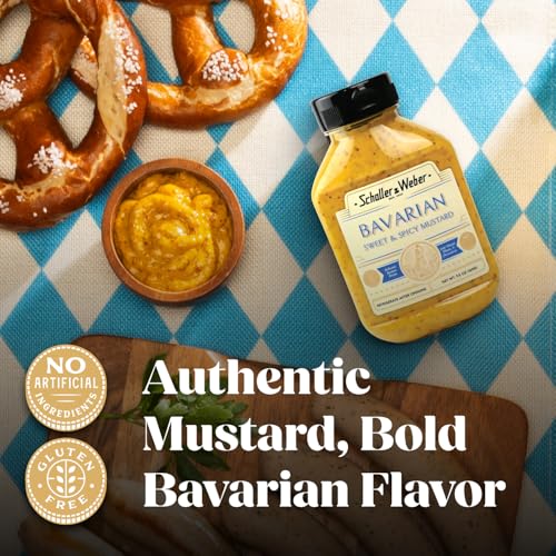 Image of Schaller & Weber Bavarian German Mustard, 9.5 Oz Squeeze Bottle (1pk) | Sweet & Spicy Mustard | Deli Condiment for Sausages, Pretzels & Sandwiches | All Natural, No Preservatives