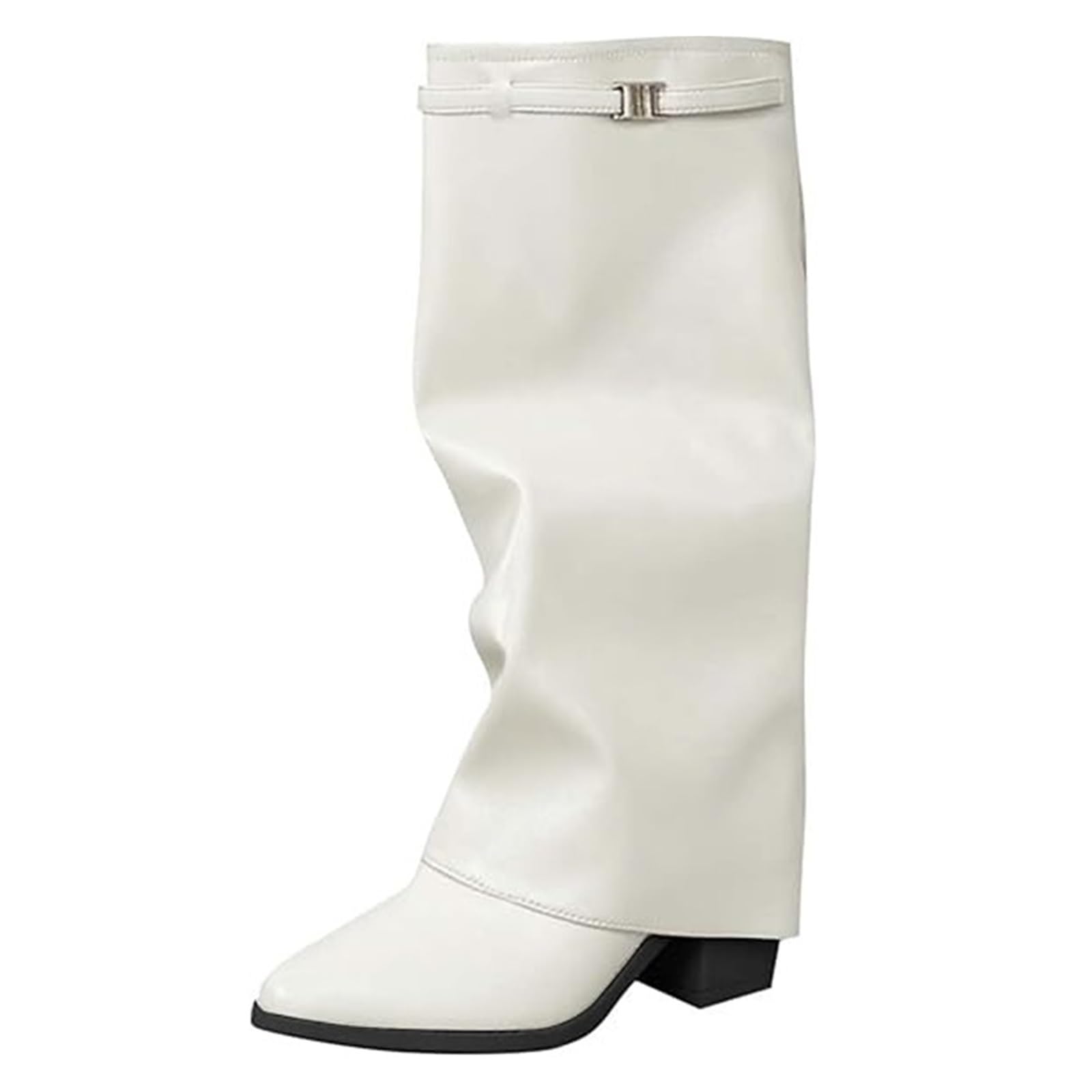 Womens Slouchy Knee High Boots Chunky Mid Heel Pointed Toe Wide Calf Boots Long Booties Shoes For Formal
