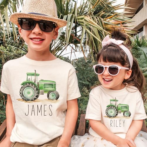 Personalized Tractor Toddler Shirt - Cute Custom Name Farmer - Green Farm Tractor Tee - Boho Natural Kids Shirts4
