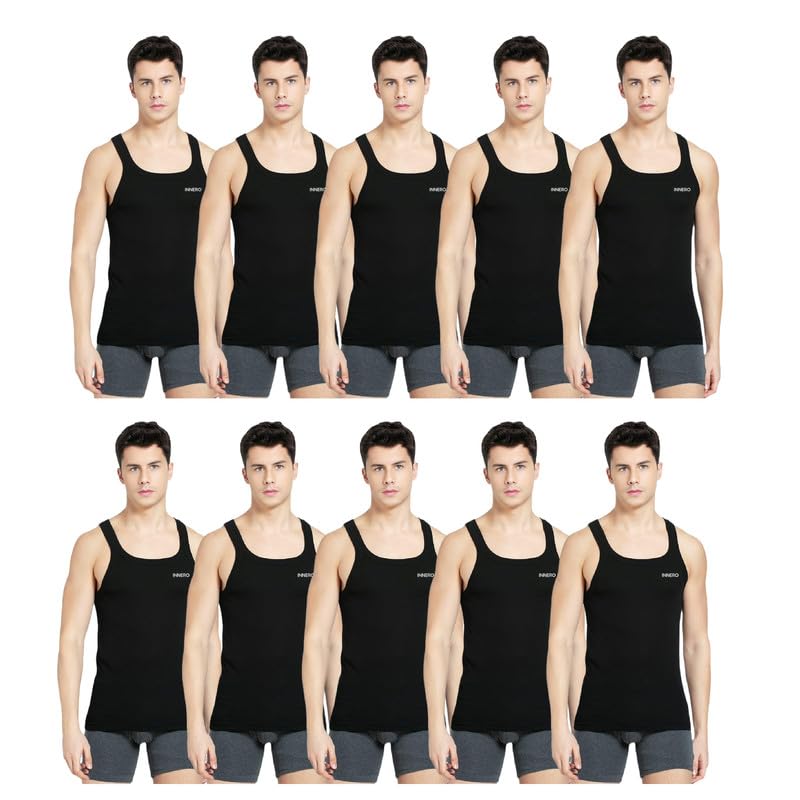 Image of INNERO Men's Black Baniyan Cotton Sleeveless Gym Vest