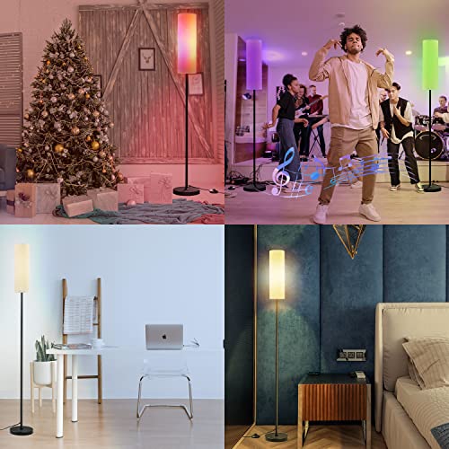 Floor Lamps For Living Room Smart Led Modern Tall Light Standing Lamp Compatible With Alexa & Google Home, Corner Lamp With Linen Lampshade For Bedroom Remote & Wifi App Control Stepless Dimmable #TOP5