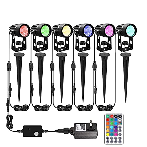 ALOVECO Landscape Lighting, 3W 12V RGB Remote Control LED Landscape Lights with Transformer 16 Colors Changing Waterproof Garden Lights COB LED Spotlight Outdoor for Yard Garden Driveway, 6 Pack