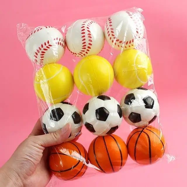 Asera 12 Pcs Soft Foam Sponge Balls with Football Basketball Baseball Tennis Light Weight- Kids Birthday Return Gifts (Balls Set of 12) - Image 4 thumbnail