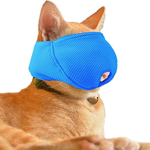 OHCOZZY Katze Maulkorb mit Atmungsaktivem Mesh, Maulkorb für Katzen Verhindern Beißen Kauen Katzenpflege Blau(Größe L, Blau)