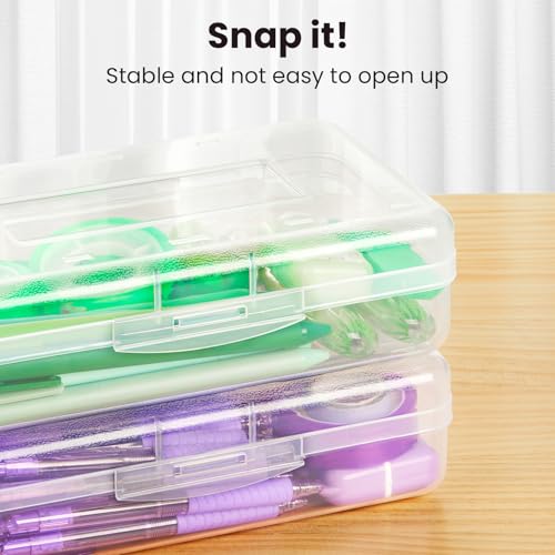Image of Sooez Plastic Pencil Case Box 6 Pack, Large Crayon Maker Pen Organizer | Large Storage Containers with Snap Lid, Stackable Marker Craft Art Supply Storage Organizer, Pen Case for School Supplis,Blue