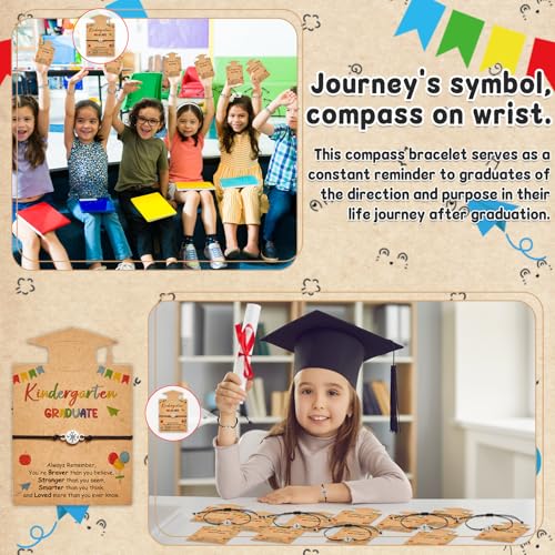 Image of gisgfim 40 Sets Graduation Gifts Compass Bracelet Bulk with Inspirational Gift Cards White Organize Bags for 2025 Graduation Present End of School Year Party Favor