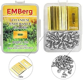 EMBerg Endurance Blades (18 Pack) for Husqvarna Automower Gardena Mcculloch Robotic Lawnmower Mowing Lawn Mower Robo Robot Accessories Replacement Blade for 315 430 435 450 and many others. (Titanium)