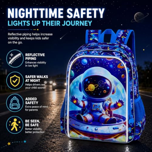 Image of 3Pcs Space Backpack for Boys, School Astronaut Bookbag with Lunch Box, 16 inch Kids Backpacks for Elementary Preschool Kindergarten (Blue)