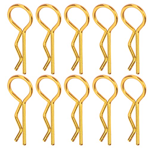 RC Car Shell Clips, 10Pcs Metal Body Clips Pins Bent Springy R Shape Upgrades Replacement for 1/5 1/6 1/8 1/10 RC Car (Gold)