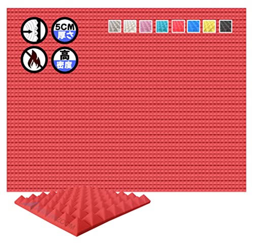 Arrowzoom スーパーダッシュ 新ピラミッド しい 48 ピース 防音 遮音 密度26㎏/m3 作品 吸音材 楽器 緩衝材 防音材 音響泡断熱治療 消音 超強力 騒音 スタジオ 吸音材質 室内装飾 防音対策 500 x 500 x 50 mm 縮状態出荷 スタジオレコーディング タイルパネルウェッジサ SD1034 Pyramid SD1034 赤