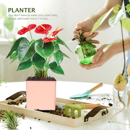 Image of Indian Discovery Self Watering Wall Hanging Planter|Hanging /Hooked Flower Pots for Home, Balcony, Vertical Garden Decor Flower Pots(1 PC, Peach, Square) |6 Inch UV-Resistant Plastic Plant Pots
