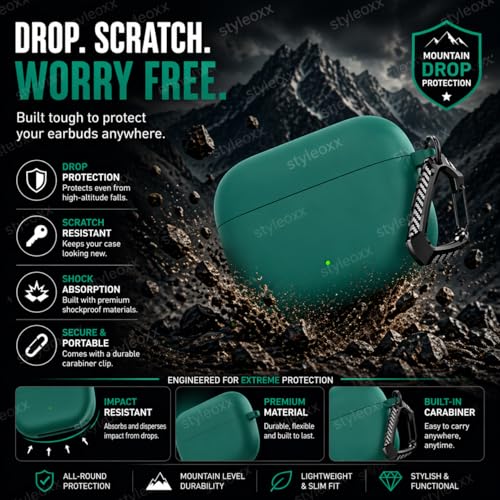 Image of Anvique Silicone Case Cover for Oneplus Nord Buds 4 Pro, Scratch Resistance, Shock Absorption, with Premium Carabiner (Green T)