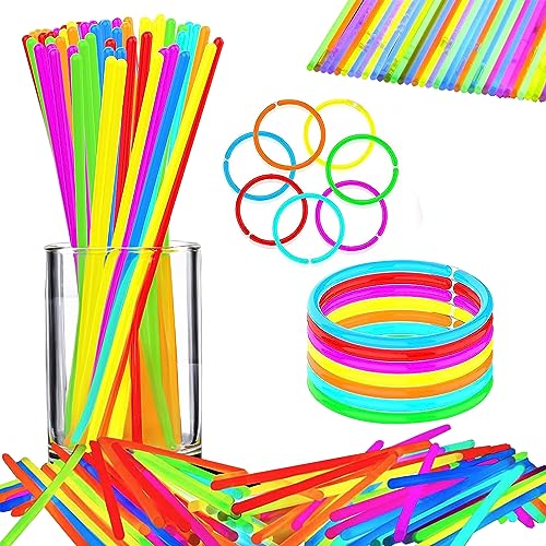 KONKUS 100 PCS Pulseras Luminosas Fluorescentes, Decoracion Boda, Decoracion Fiesta, Barras Luminosas Fluorescentes, Pulseras fluorescentes para fiestas, Pulseras fluorescentes, Pulseras Neon