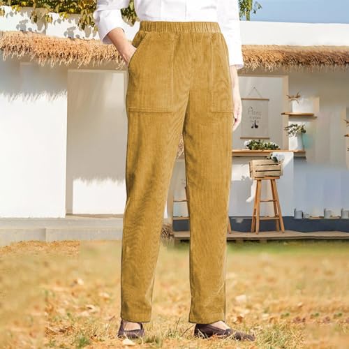 Women's Comfy Corduroy Pants - Elastic Waist, High Waisted, Business Casual, Loose, Straight Leg, Wide Leg, w/Pockets2