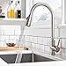 Comllen Brushed Nickel Kitchen Faucet with Pull Down Sprayer Stainless Steel Kitchen Faucets, Modern Pull Out High Arc Single Lever Kitchen Sink Faucet Single Handle Faucet Without Deck Plate