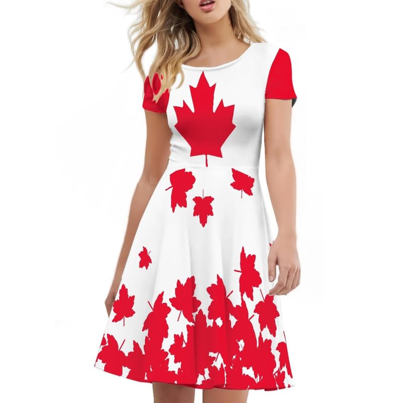 Image of Irisjudy T Shirt Dress for Women Short Sleeve Girls Short Sleeve Dress Plus Size, O Neck Knee Length Midi Dress for Ladies