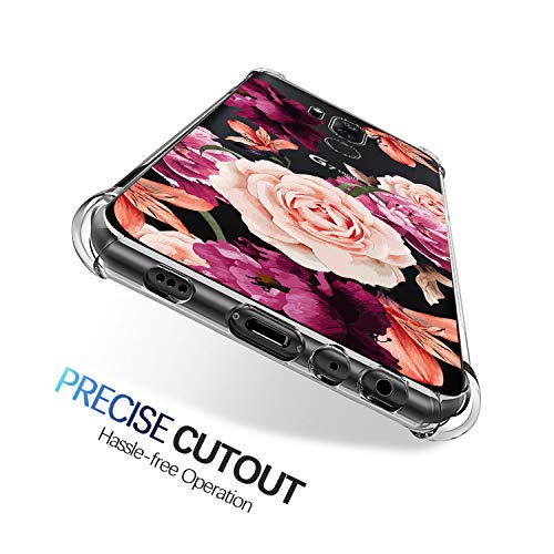 Kiomy Case For Girls Women Clear With Purple Flowers Design Shockproof Protective Cell Phone Back Cover Compatible With Lg G7 Thinq Flexible Slim Fit Soft Gel Rubber Cute Floral Girly #TOP4