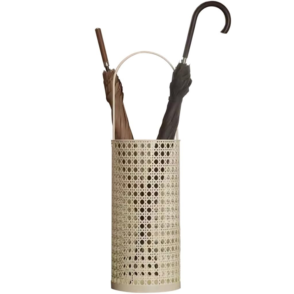 umbrella stand, Stand Japanese Style Hollow Iron, Entrance Imitation Rattan Weaving Umbrella Bin with Handle, Gift/Decoration