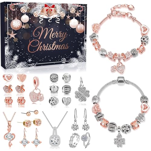 iZoeL Adventskalender Schmuck 2025 Frauen Teenager Mädchen Schmuckkalender Adventskalender Schmuck Weihnachtskalender 24 tolle Damen Schmuckkalender wie Halskette Ringe Ohrringe Armband DIY