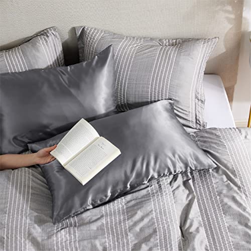 Bedsure Satin Silk Pillowcases For Hair Or Skin - Drak Grey Cooling Pillow Cases Queen Size Set Of 2, Super Soft Satin Pillow Covers With Zipper, Gifts For Her Or Him, 20X30 Inches #TOP2