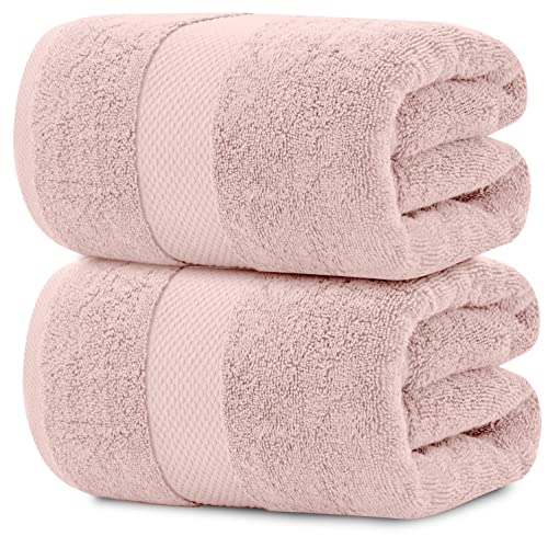 White Classic Luxury Soft Bath Sheet Towels - 700 GSM Cotton Luxury Bath Towels Extra Large 89x178 cm, Absorbent and Quick Dry, Hotel Quality Extra Large Bath Towels Oversized, Pink, 2 Pack