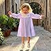 Little Girls Easter Dress Fashionable Cute Letters Embroidery Long Bubble Sleeve Striped Dress (Purple, 6-7 Years)