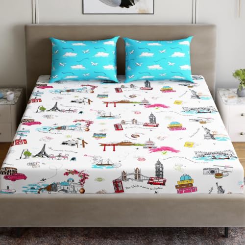 Image of Home Ecstasy 100% Cotton King Bedsheet with 2 Pillow Covers - (Size 87 x 108 inches, 200 TC, Colour - White)