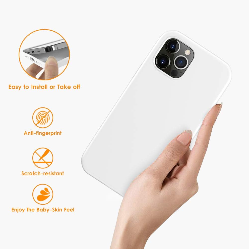DTTO Compatible with iPhone 12 Pro Max Case, Full Covered Silicone Rubber Cover [Enhanced Camera and Screen Protection] with Honeycomb Grid Cushion for iPhone 12 Pro Max 6.7" 2020-White