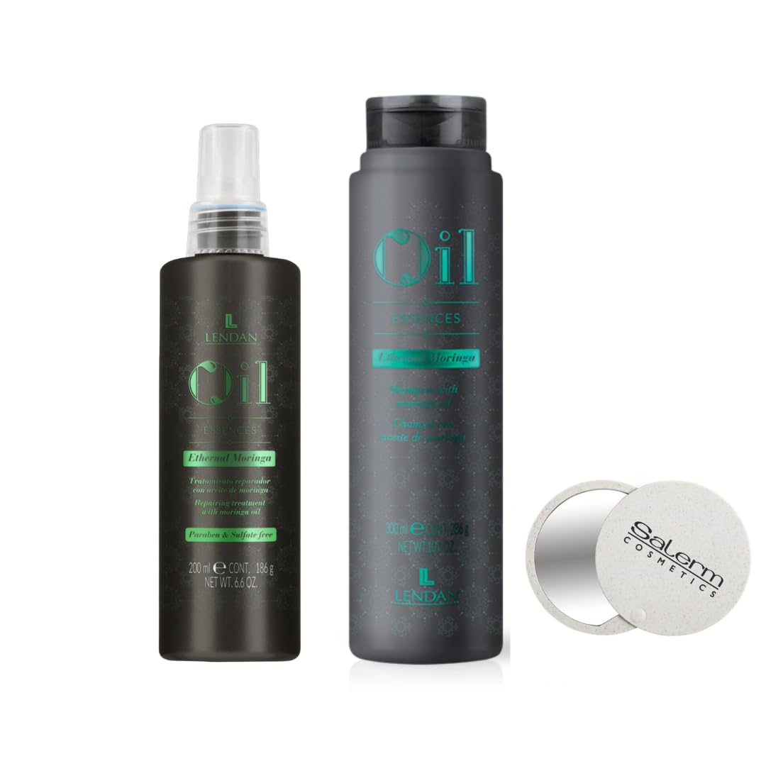 Lendan Moringa Oleifera Shampoo & LEAVE IN Conditioner Set - for Hair Growth, Repair & Shine - 6.6 oz - 100% vegan - includes mini mirror, Black