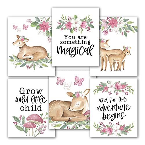 Image of 6 Reversible 8x10 Deer Floral Nursery Decor Prints, Oh Deer Baby Shower Decorations For Girl, Woodland Nursery Wall Decor For Girls Bedroom, Deer Wall Art, Deer Nursery Decor, Hunting Decor