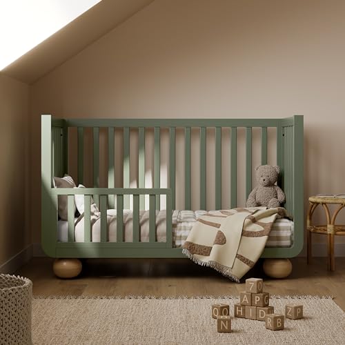Image of Storkcraft Amalfi 5-in-1 Convertible Crib with Toddler Guardrail - GREENGUARD Gold Certified, Conversion Kit Included, Fits Baby Crib Mattress, Converts to Full Bed (Olive and Driftwood)