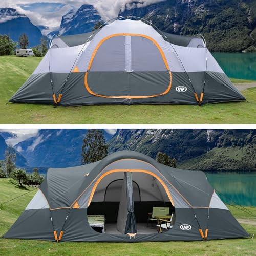 Image of UNP Camping Tent 10-Person-Family Tents, Parties, Music Festival Tent, Big, Easy Up, 5 Large Mesh Windows, Double Layer, 2 Room, Waterproof, Weather Resistant, 18ft x 9ft x78in