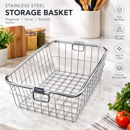 Image of Stainless Steel Dish Drying Rack for Kitchen Sink - Large Rectangular Wire Dish Basket with Handles for Plates, Bowls, Cups & Cutlery - Rustproof Metal Dish Drainer & Kitchen Organizer
