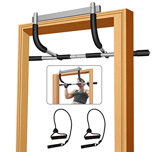 Pull up bar for Doorway,Heavy Duty Door Pull Up Bar Upper Body Equipment Workout Bar Chin Up Bar Iron Gym Pull Up Bar Exercise Bar No Screws with Bonus String for Men