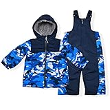 Arctic Quest Boys Ski Jacket and Snowbib Snowsuit Set 2 Piece Zip Up Jacket and Overall Snowsuit Set, Quilted, Blue Camo, 4