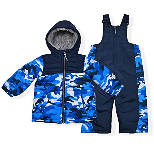 Image of Arctic Quest Boys' Bib Snow Pants and Ski Jacket Water-Resistant Snowsuit For Kids Winter Hooded Jacket, Blue Camo, 5-6