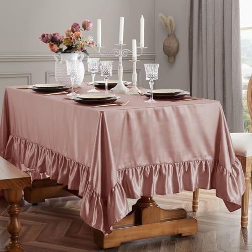 Vonty Ruffle Tablecloth Rose Gold Satin Tablecloth - 60